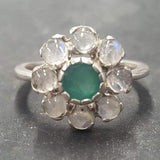 White Flower Ring - Real Emerald Ring - Flower Moonstone Ring