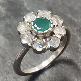 White Flower Ring - Real Emerald Ring - Flower Moonstone Ring