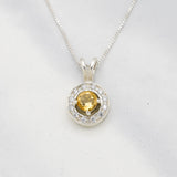 Dainty Round Yellow Pendant - Natural Citrine Necklace, Gold Citrine Pendant