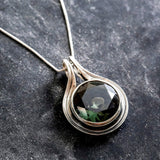 Green Diamond Necklace - Green Large Pendant - Round Statement Necklace