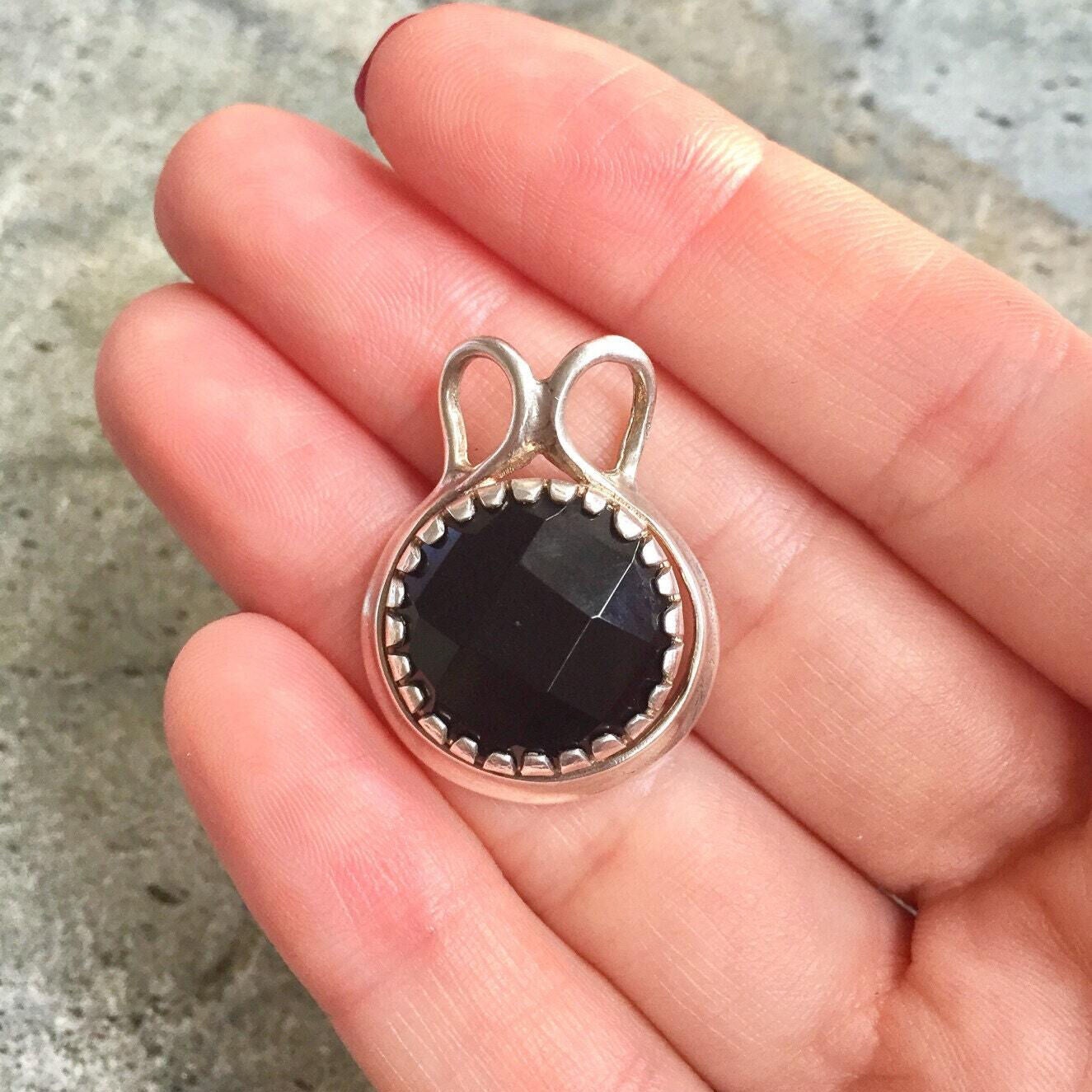 Black Onyx Pendant - Real Onyx Necklace - Round Statement Necklace