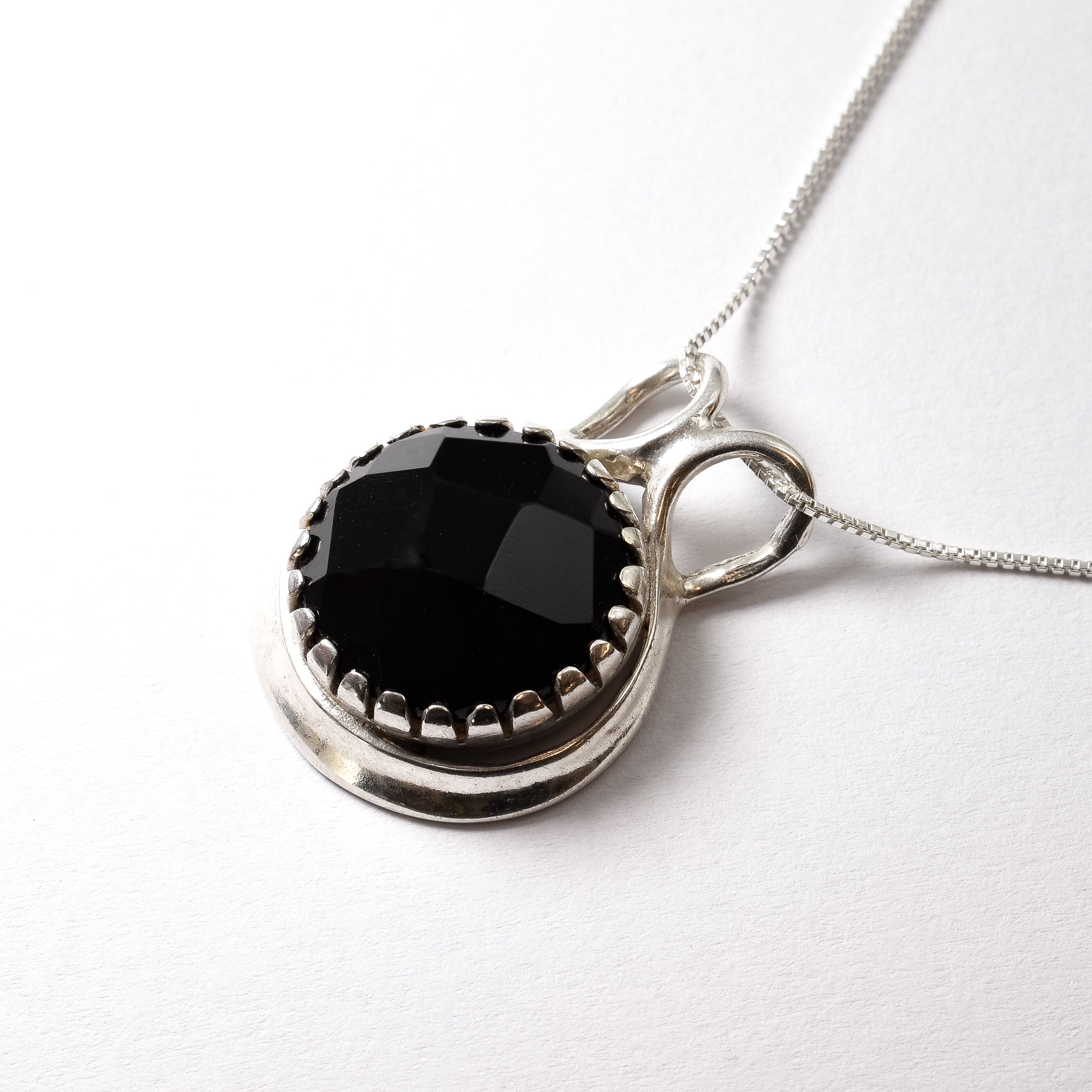 Black Onyx Pendant - Real Onyx Necklace - Round Statement Necklace