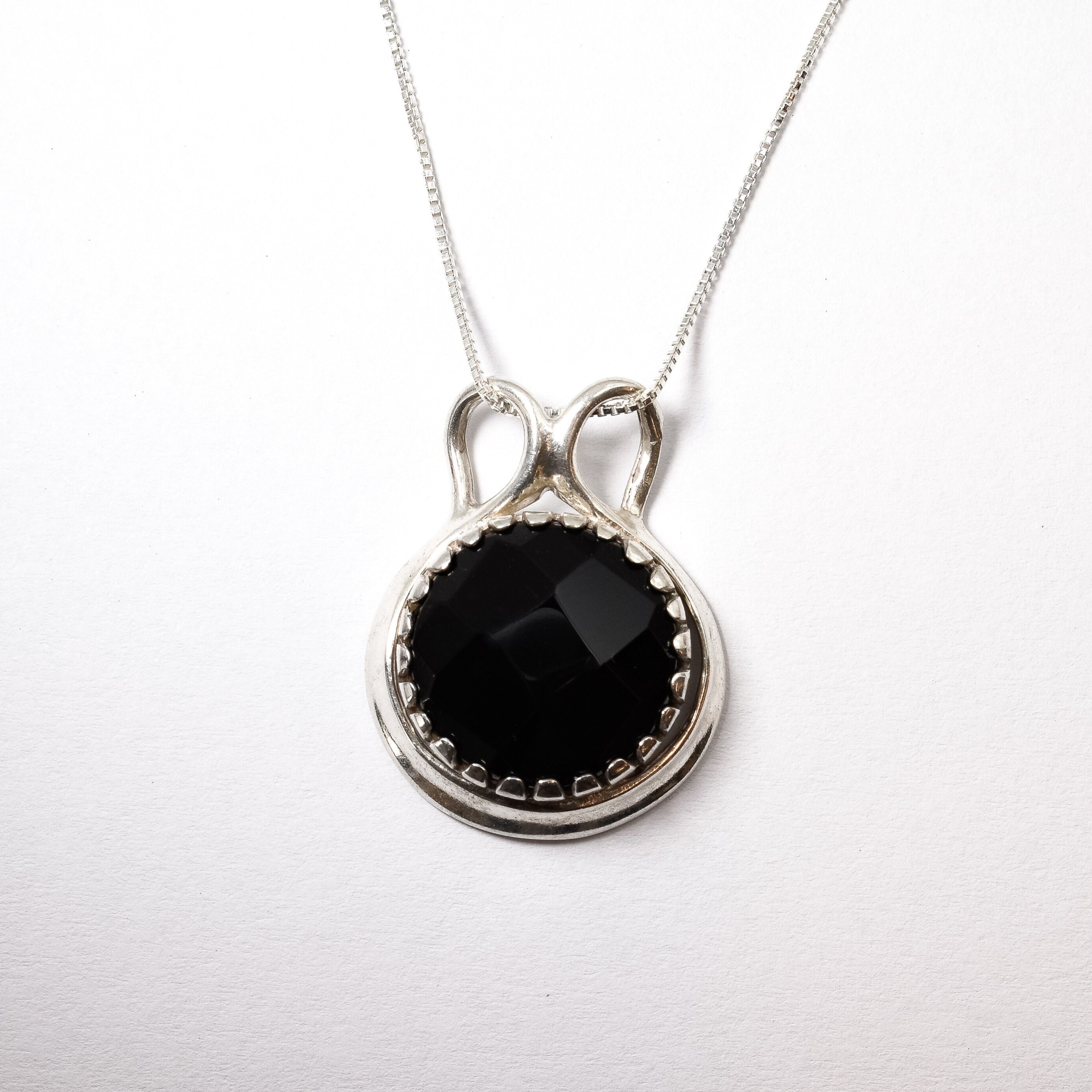 Black Onyx Pendant - Real Onyx Necklace - Round Statement Necklace