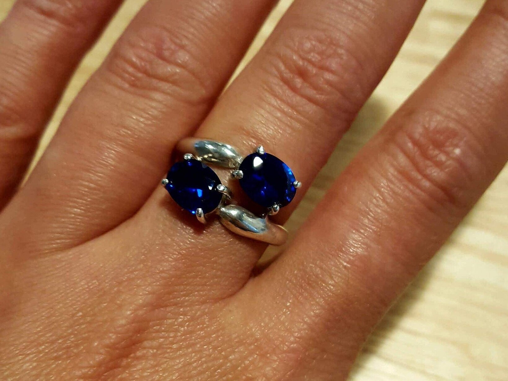 Elegant Created Sapphire Ring in 925 Sterling Silver, featuring Baguette Blue Sapphire, perfect for September birthdays.