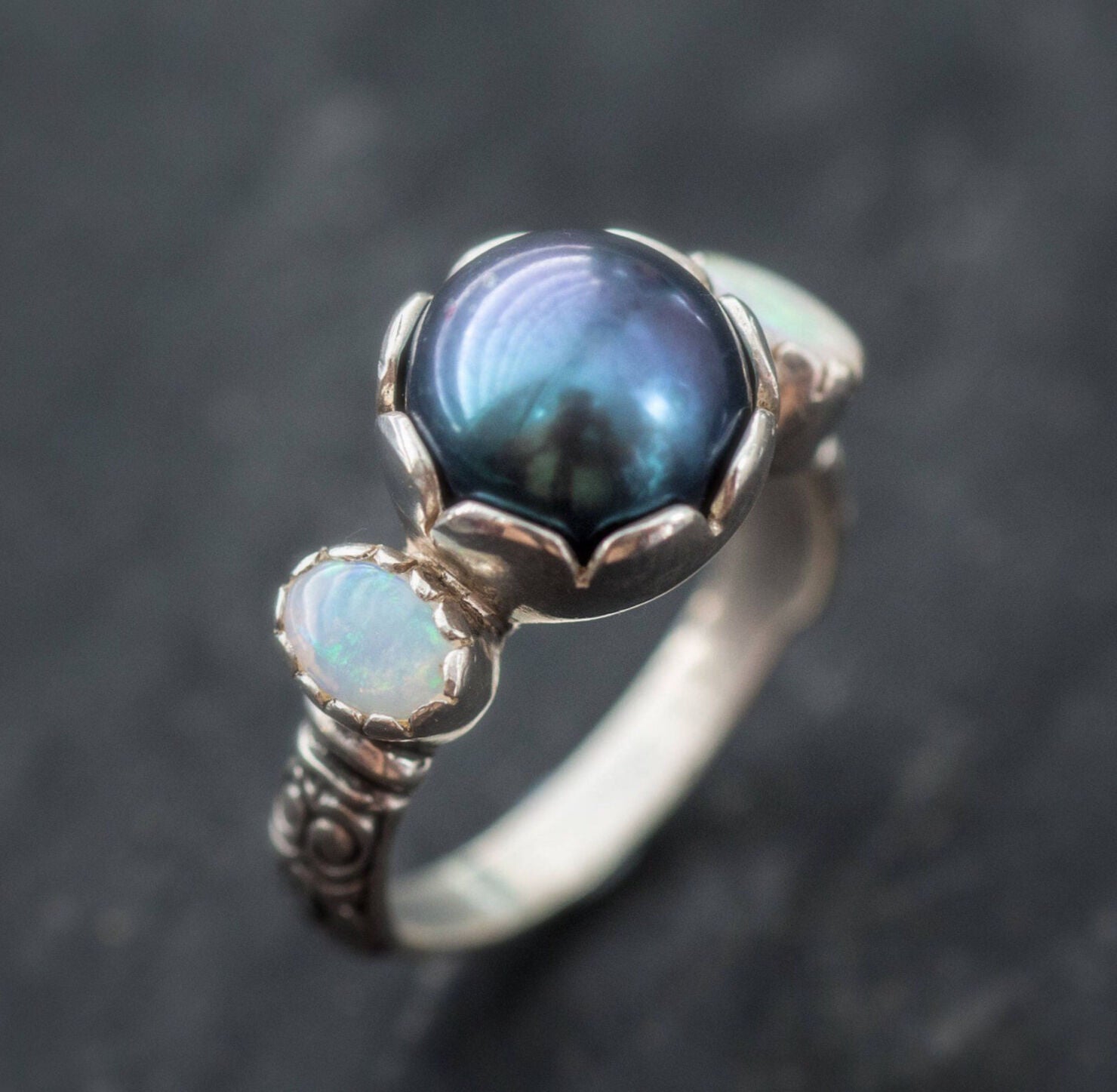 Pearl Ring, Natural Pearl Ring, Opal Ring, Natural Opal, June Birthstone, October Birthstone, Vintage Pearl Ring, Black Pearl Ring, Pearl