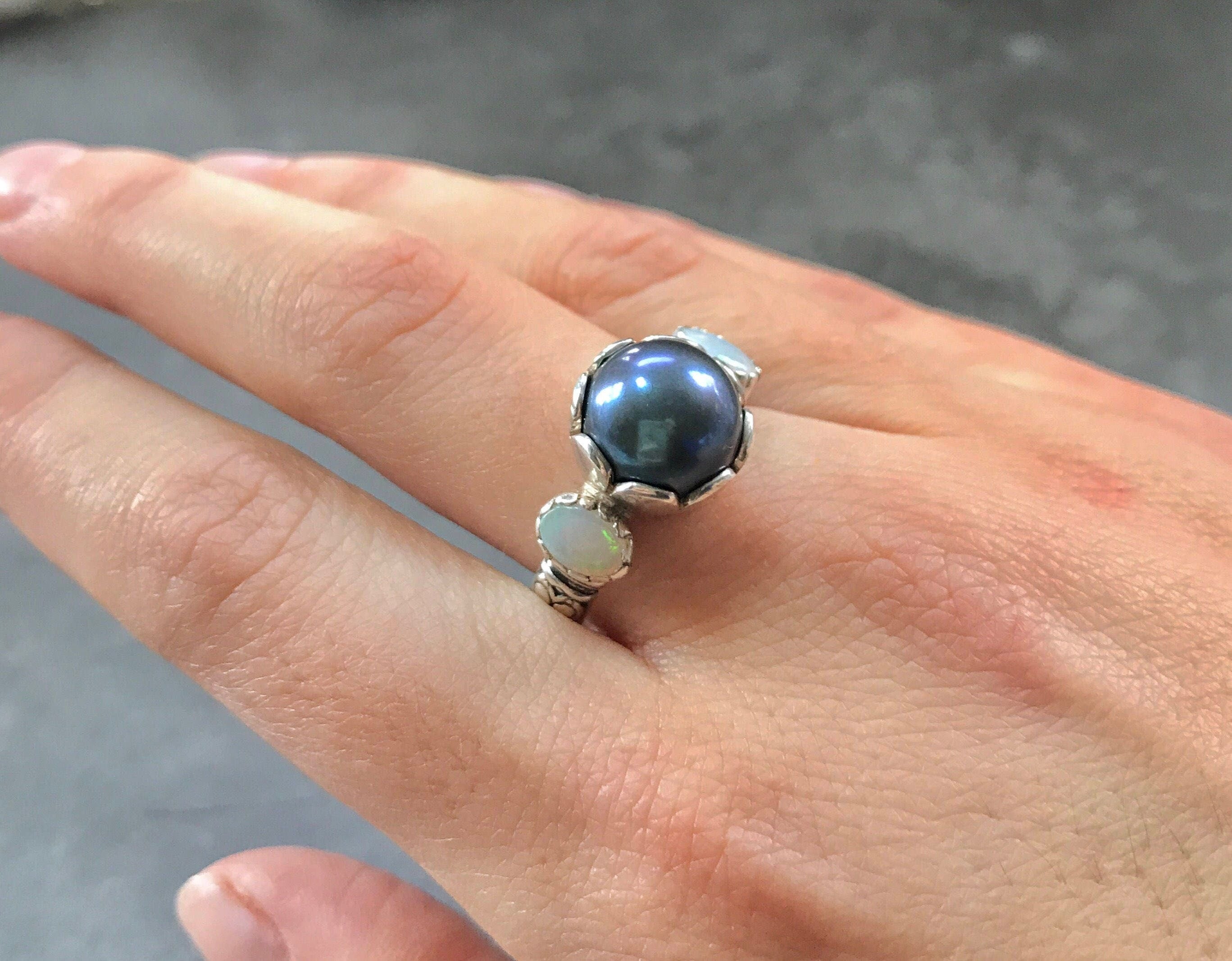 Pearl Ring, Natural Pearl Ring, Opal Ring, Natural Opal, June Birthstone, October Birthstone, Vintage Pearl Ring, Black Pearl Ring, Pearl