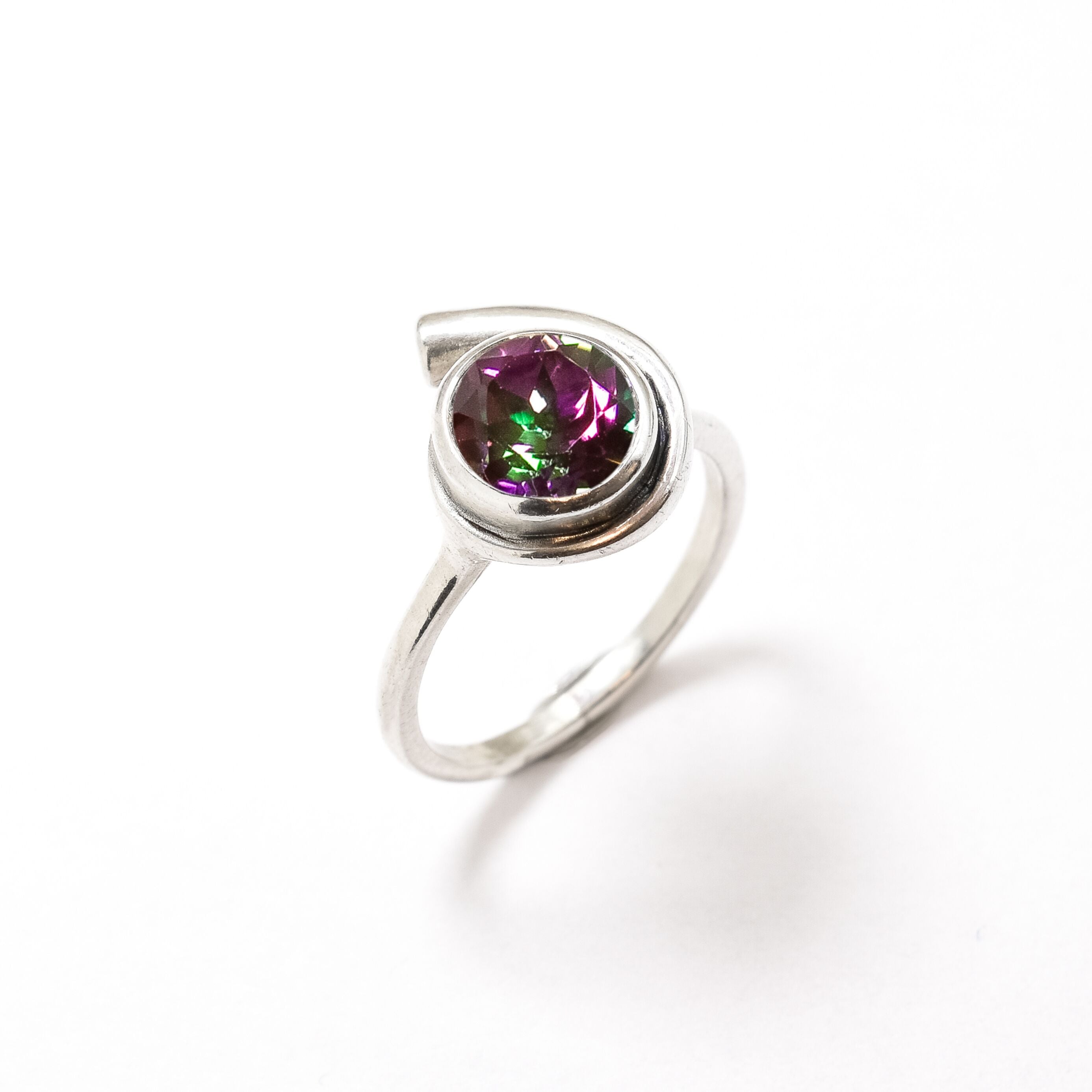 Topaz Ring, Mystic Topaz Ring, Natural Mystic Topaz, December Ring, Silver Round Ring, Purple Diamond Ring, Vintage Ring, Solid Silver Ring