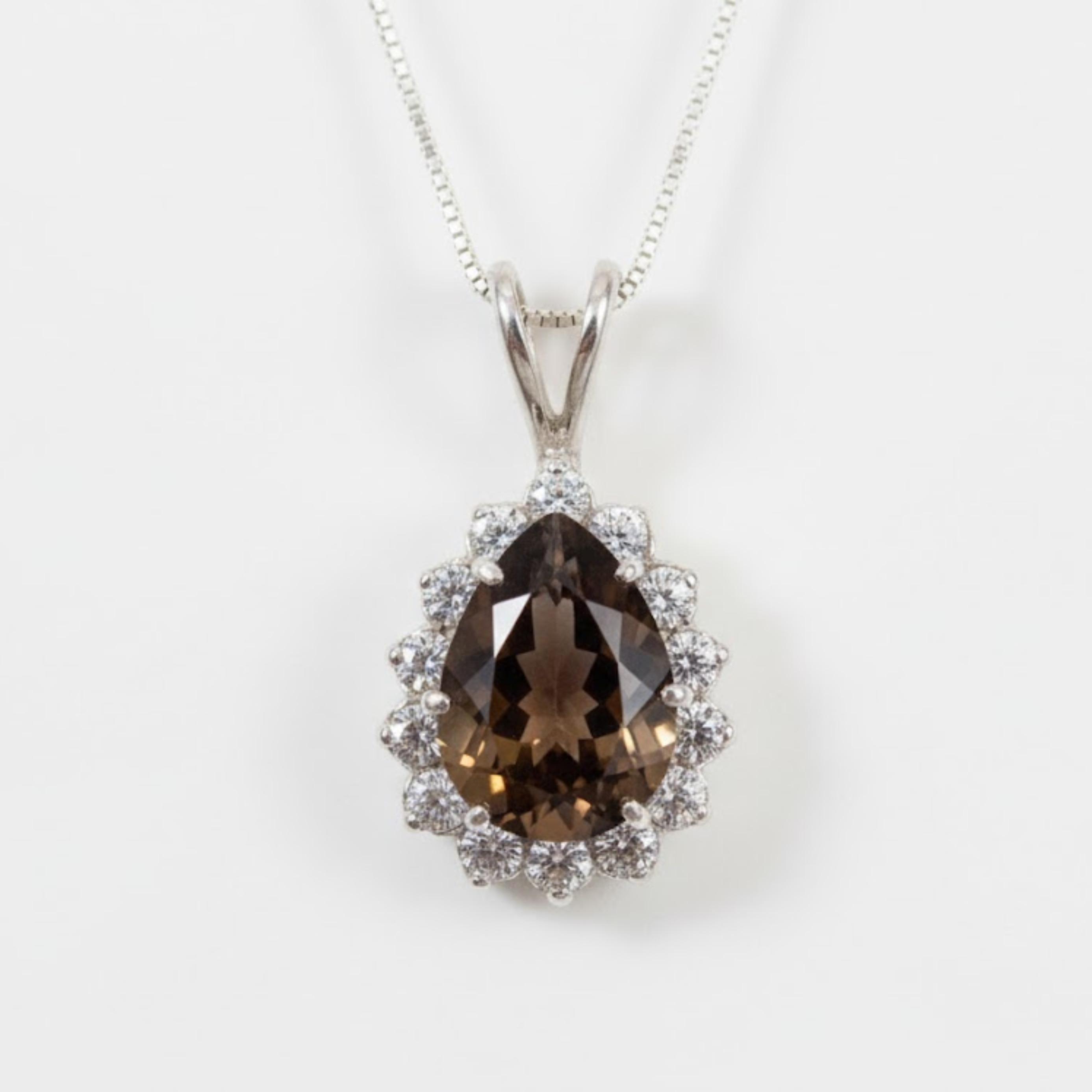 Smoky Topaz Necklace - Teardrop Topaz Pendant - Vintage Statement Necklace made in 925 Sterling Silver. Ideal for everyday wear and perfect for birthday gifting and special occasions.