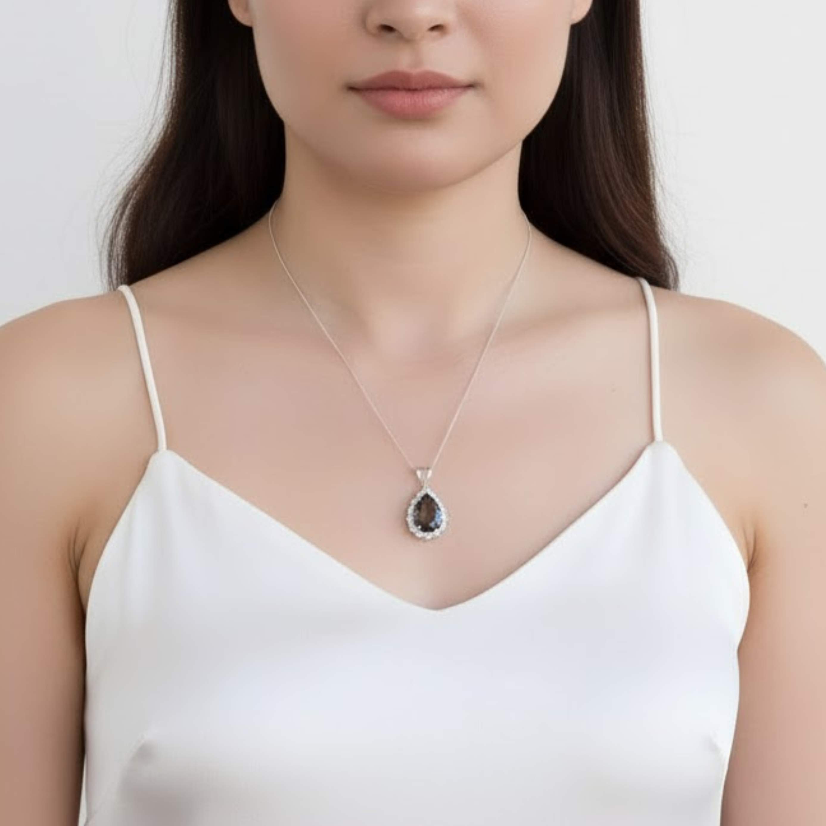 Elegant Smoky Topaz Teardrop Necklace - Vintage design in 925 Sterling Silver, perfect for birthdays and special occasions.