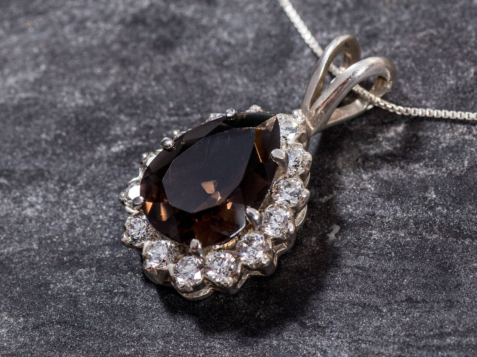 Smoky Topaz Pendant, Natural Topaz, Tear Drop Pendant, Vintage Pendant, Healing Stones, Large Topaz, Diamond Cut, Silver Pendant, Tear Drop