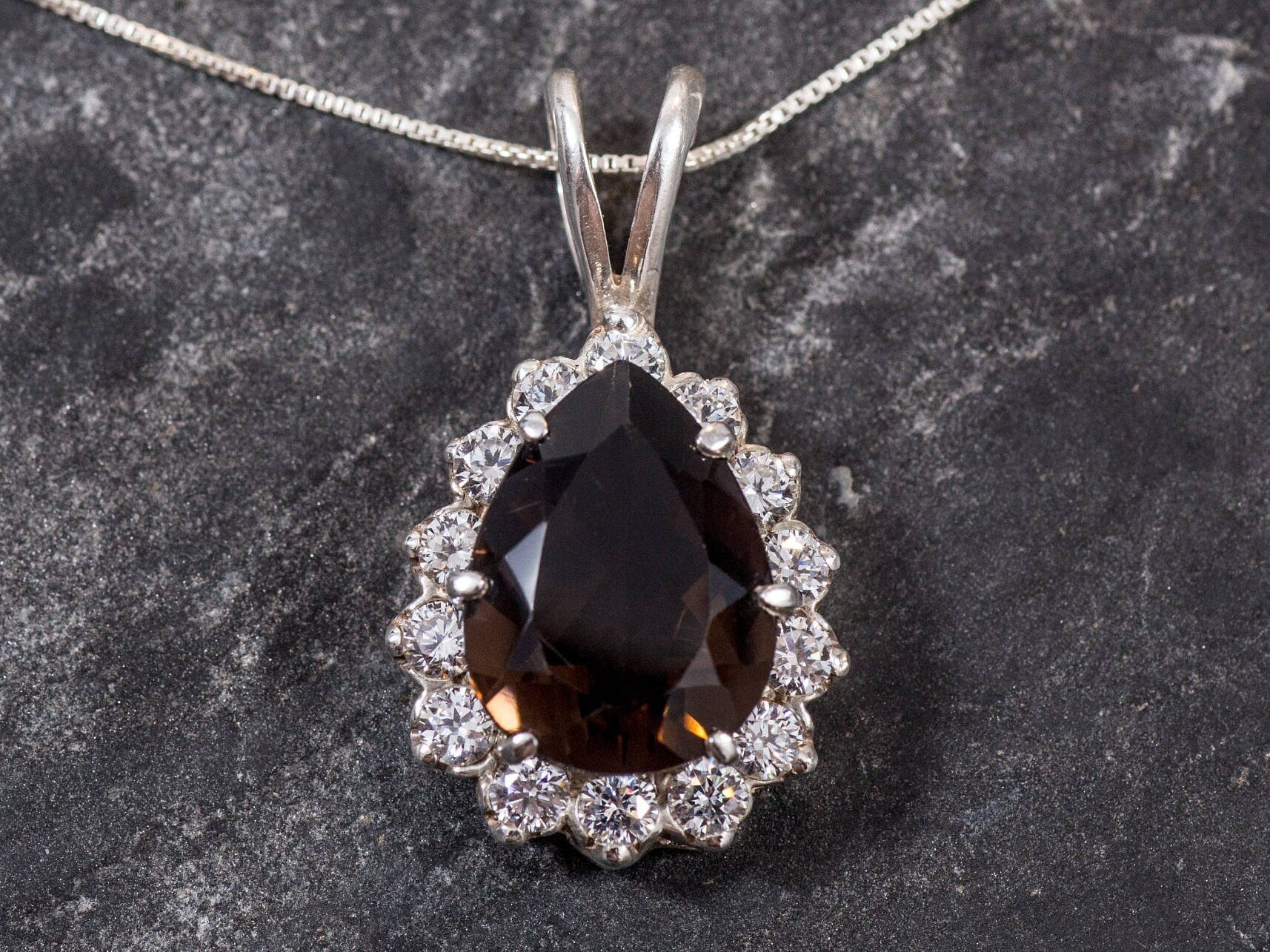 Smoky Topaz Pendant, Natural Topaz, Tear Drop Pendant, Vintage Pendant, Healing Stones, Large Topaz, Diamond Cut, Silver Pendant, Tear Drop