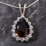 Smoky Topaz Pendant, Natural Topaz, Tear Drop Pendant, Vintage Pendant, Healing Stones, Large Topaz, Diamond Cut, Silver Pendant, Tear Drop