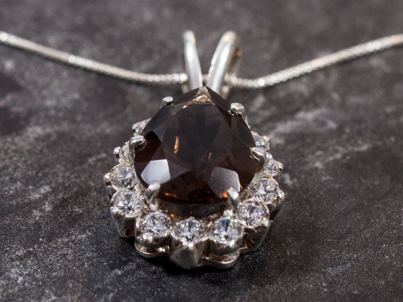 Smoky Topaz Pendant, Natural Topaz, Tear Drop Pendant, Vintage Pendant, Healing Stones, Large Topaz, Diamond Cut, Silver Pendant, Tear Drop