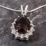 Smoky Topaz Pendant, Natural Topaz, Tear Drop Pendant, Vintage Pendant, Healing Stones, Large Topaz, Diamond Cut, Silver Pendant, Tear Drop