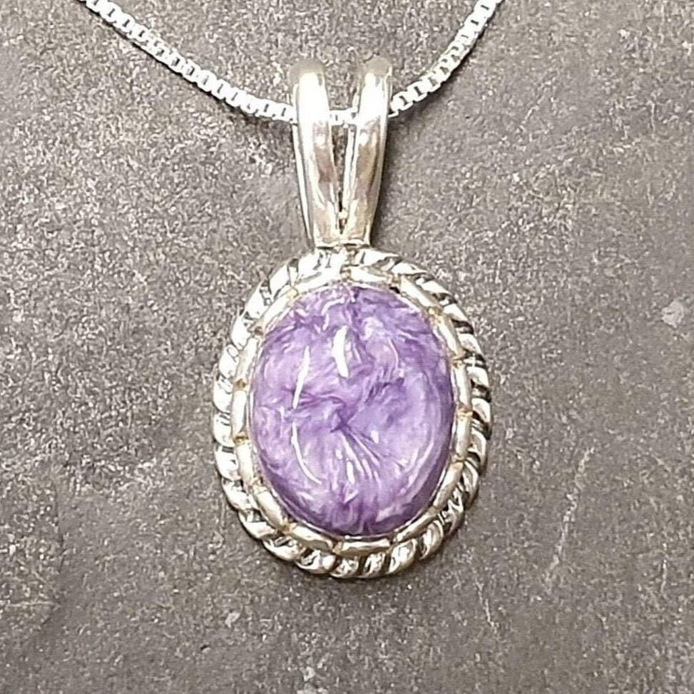 Charoite Pendant, Natural Charoite, Vintage Pendant, Scorpio Birthstone, Purple Pendant, Silver Purple Pendant, Victorian Pendant, Charoite