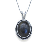 Rutilated Quartz Pendant - Black Quartz Necklace - Oval Vintage Necklace