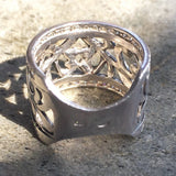 Diamond Statement Band - Filigree Silver Ring - Wide Diamond Ring