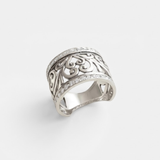 Diamond Statement Band - Filigree Silver Ring - Wide Diamond Ring