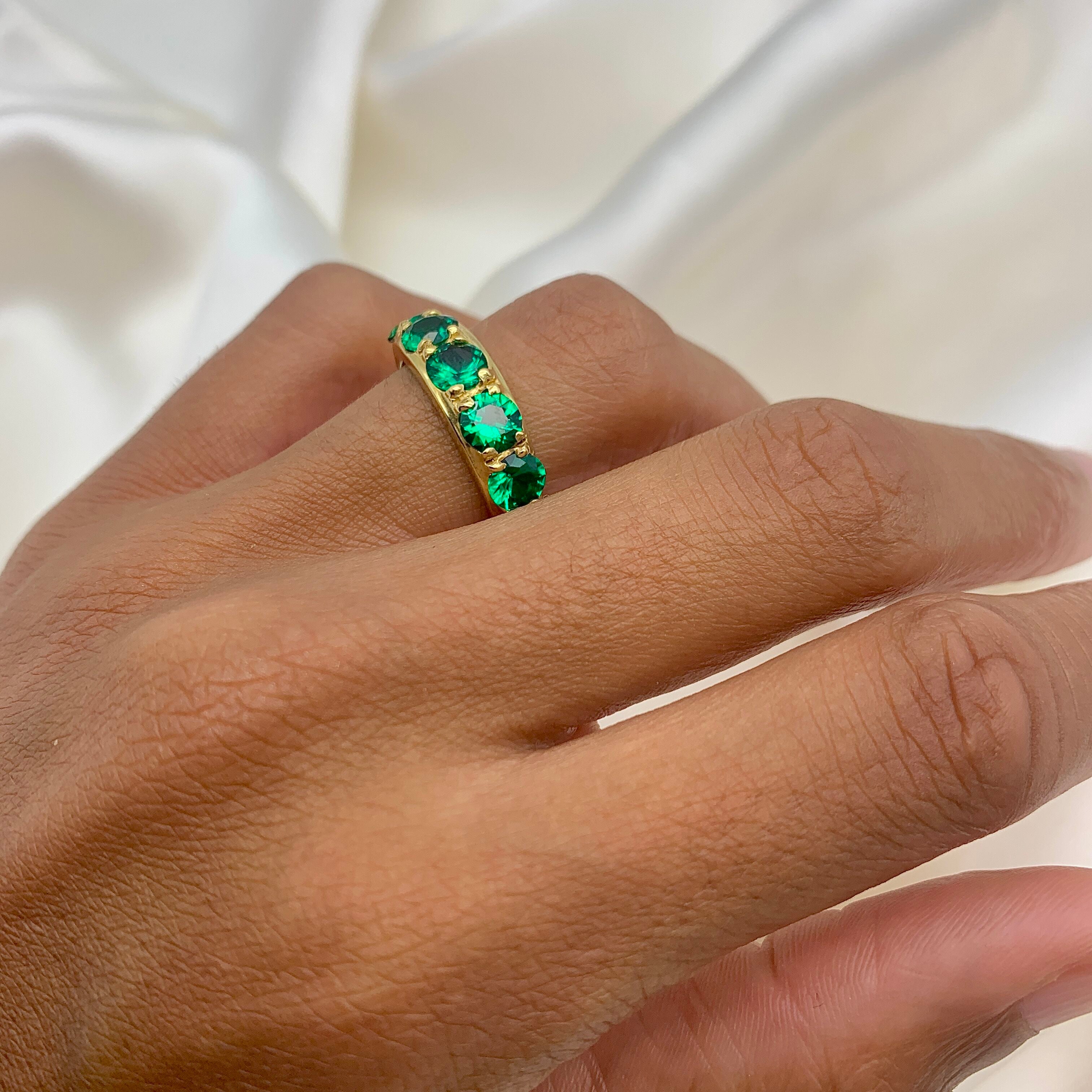 18k Gold Vermeil Created Emerald Ring with Prong Setting, May Birthstone, ideal for birthdays and special occasions.