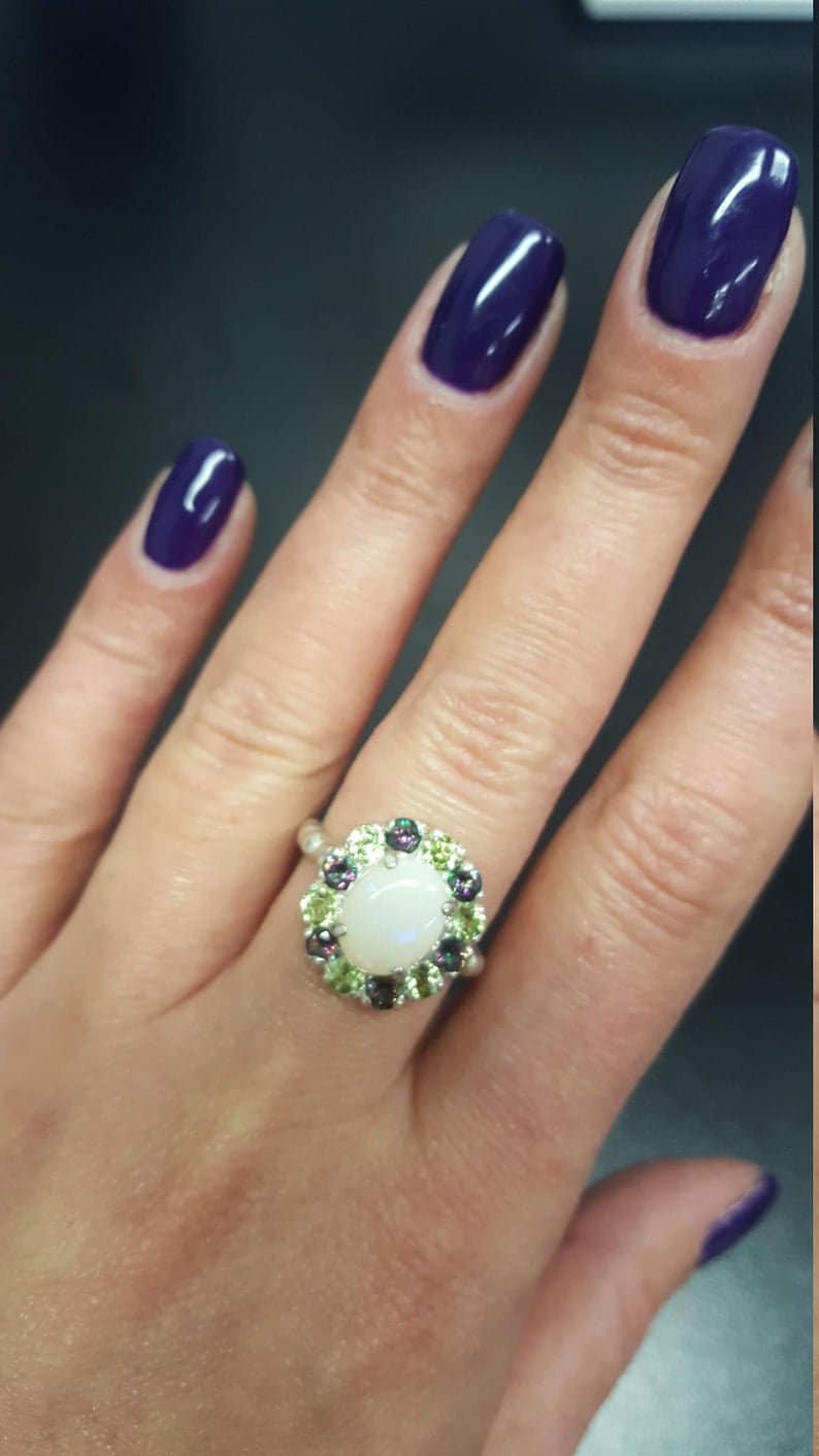 Opal Ring, Australian Opal Ring, Topaz Ring, Victorian Ring, Natural Opal Ring, October Ring, Real Opal Ring, Silver Ring, Vintage Opal Ring