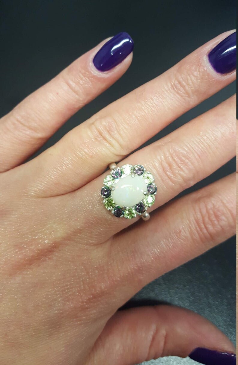Opal Ring, Australian Opal Ring, Topaz Ring, Victorian Ring, Natural Opal Ring, October Ring, Real Opal Ring, Silver Ring, Vintage Opal Ring
