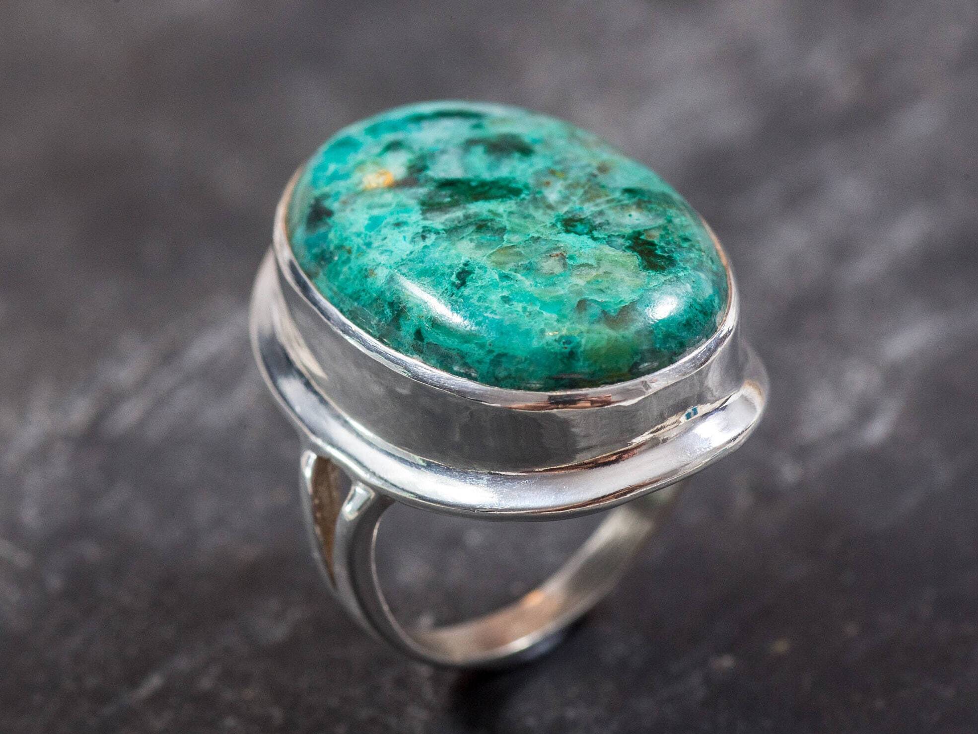 Chrysocolla Ring, Natural Chrysocolla, Statement Ring, Large Vintage Ring, Sagittarius Ring, Blue Ring, Vintage Silver Ring, Chrysocolla