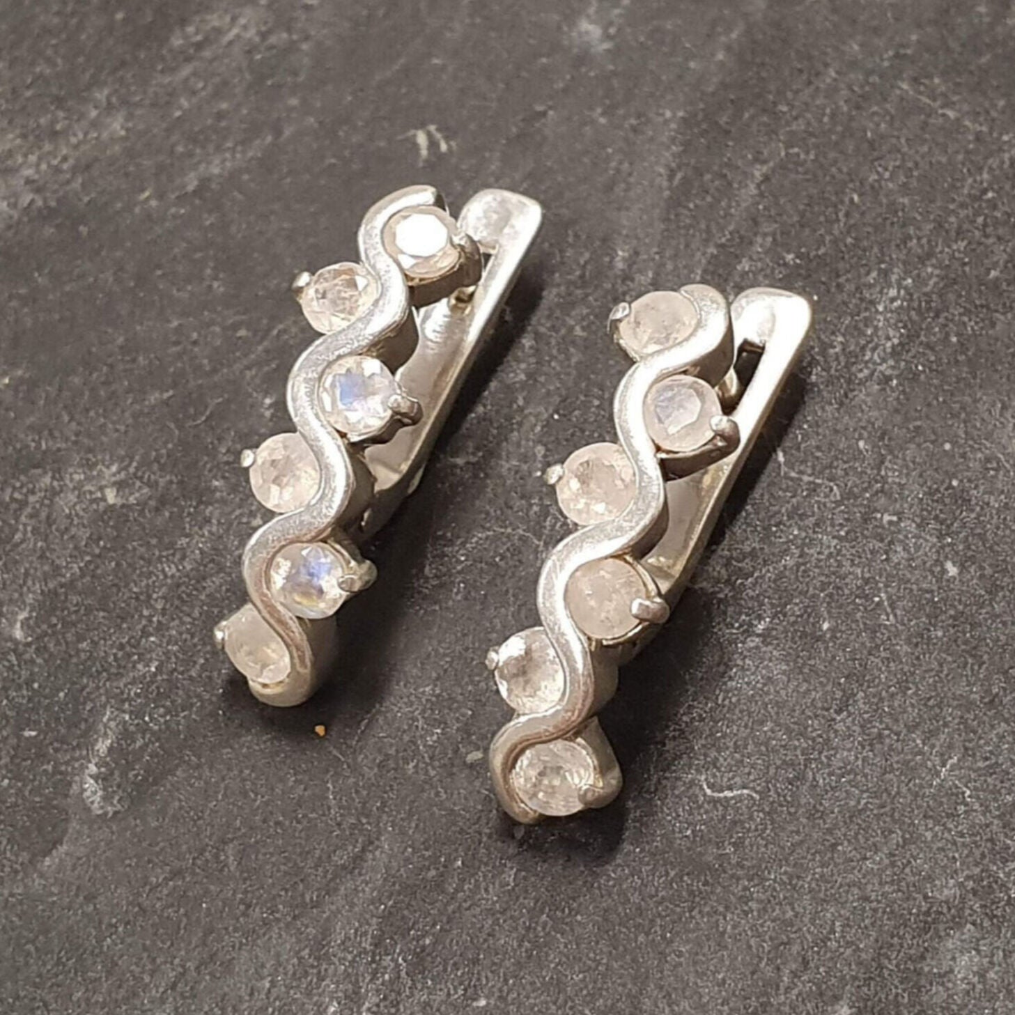 Moonstone Earrings, Rainbow Moonstone, Vintage Earrings, June Birthstone, White Earrings, Romantic Earrings, Solid Silver Earrings