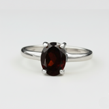 Chic 925 Sterling Silver ring with a stunning prong-set Natural Red Garnet, a thoughtful gift for January birthdays and anniversaries.