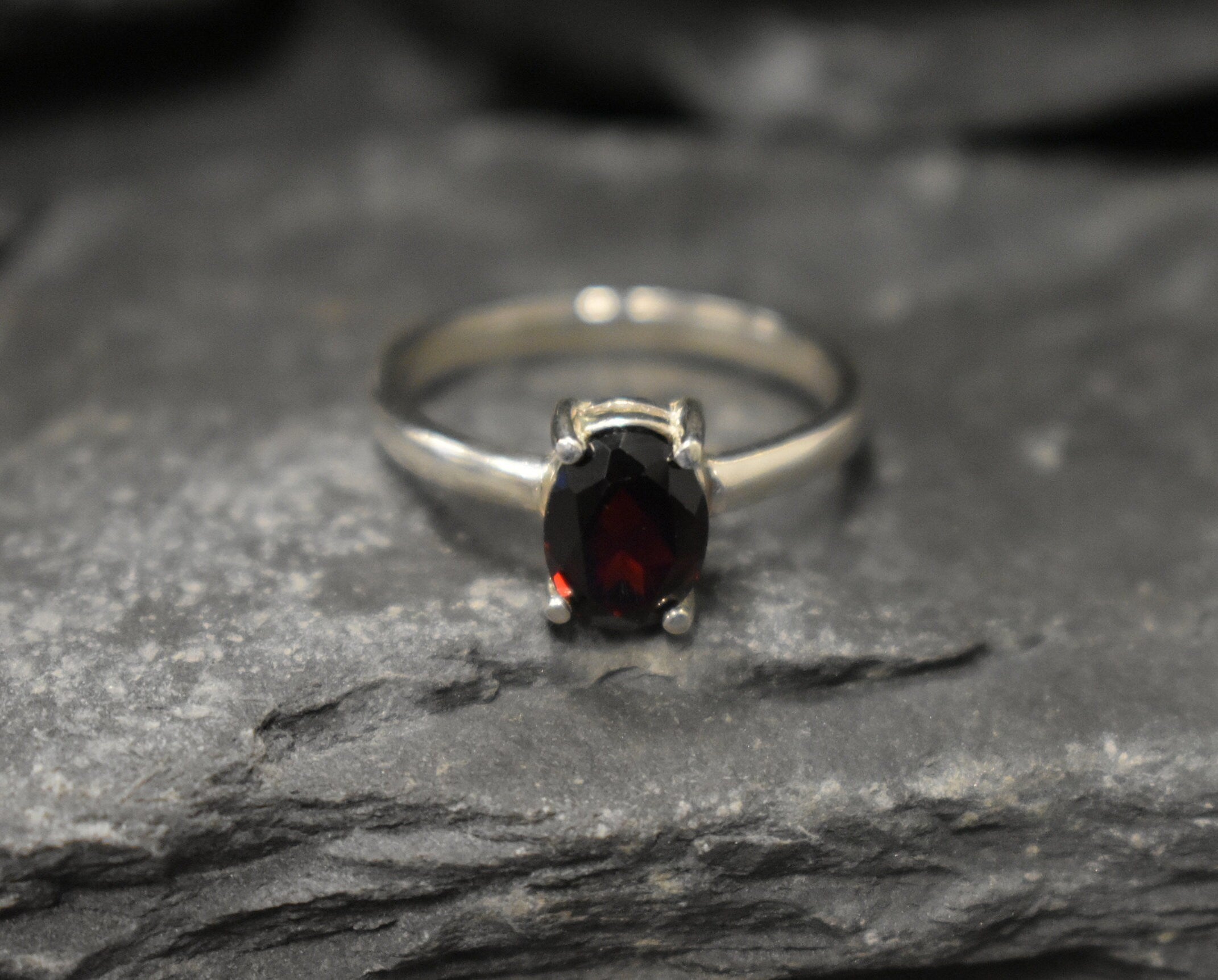 Red Diamond Ring, Garnet Ring, Natural Garnet, January Birthstone, Solitaire Ring, Red Vintage Ring, Red Promise Ring, Solid Silver Ring