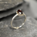 Red Diamond Ring, Garnet Ring, Natural Garnet, January Birthstone, Solitaire Ring, Red Vintage Ring, Red Promise Ring, Solid Silver Ring