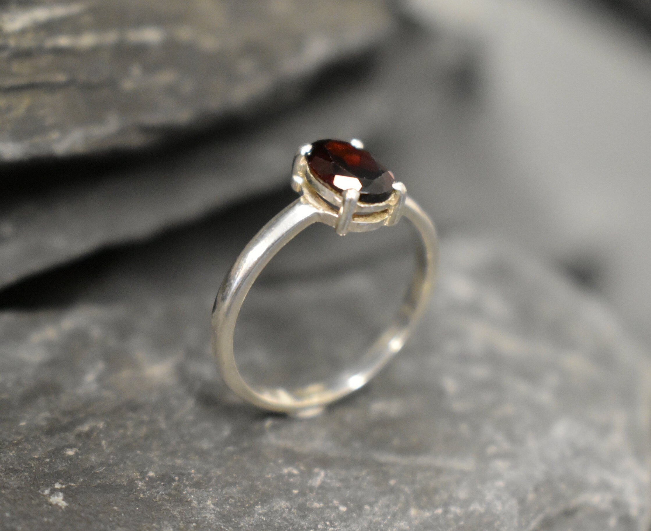 Red Diamond Ring, Garnet Ring, Natural Garnet, January Birthstone, Solitaire Ring, Red Vintage Ring, Red Promise Ring, Solid Silver Ring