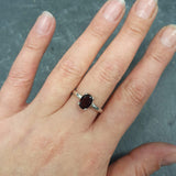 Red Diamond Ring, Garnet Ring, Natural Garnet, January Birthstone, Solitaire Ring, Red Vintage Ring, Red Promise Ring, Solid Silver Ring