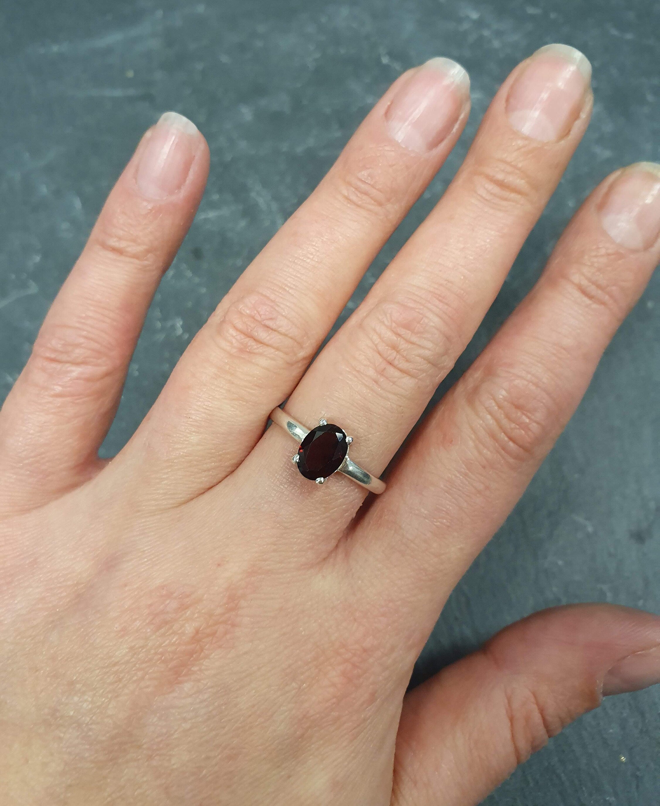 Red Diamond Ring, Garnet Ring, Natural Garnet, January Birthstone, Solitaire Ring, Red Vintage Ring, Red Promise Ring, Solid Silver Ring