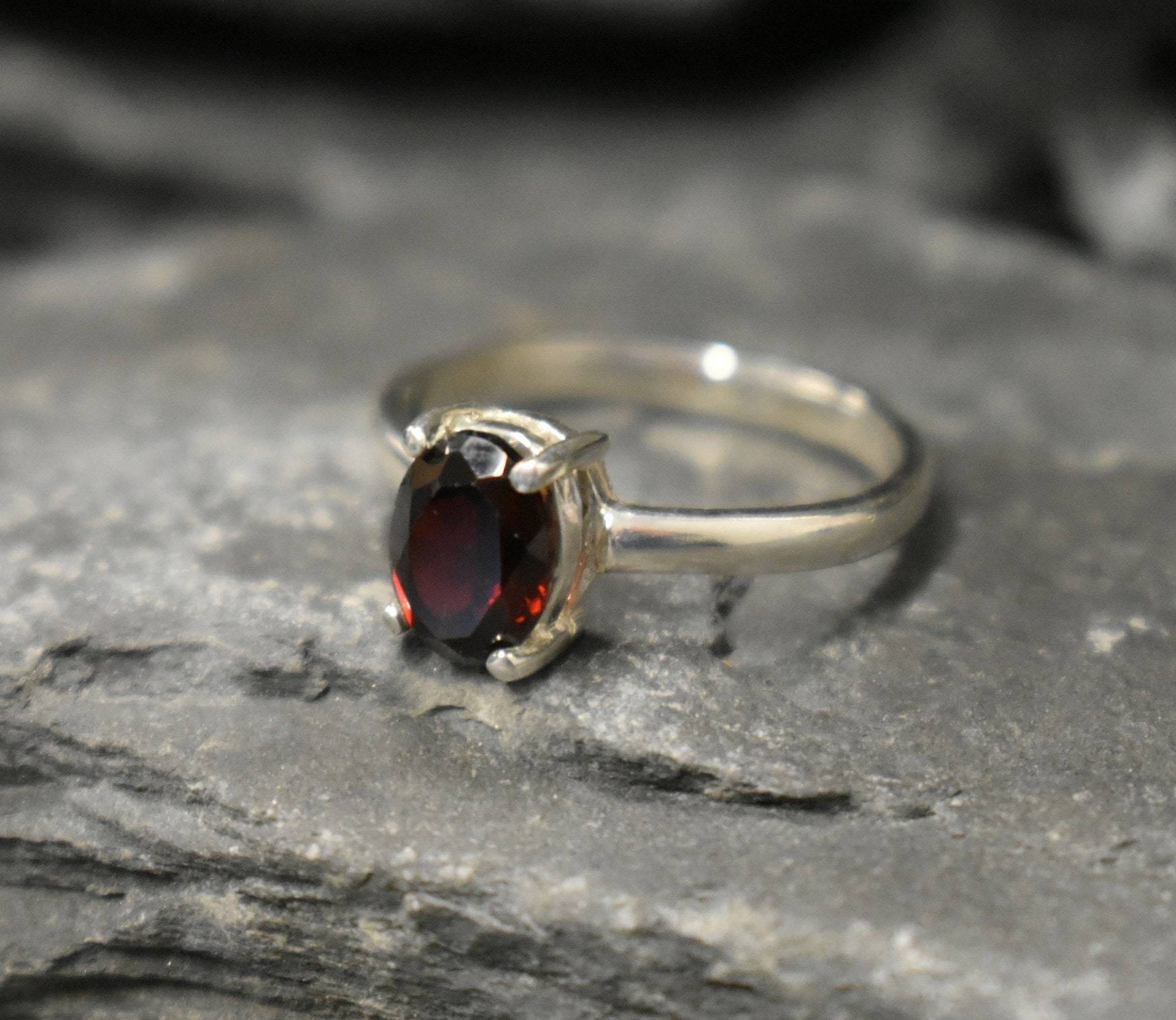 Red Diamond Ring, Garnet Ring, Natural Garnet, January Birthstone, Solitaire Ring, Red Vintage Ring, Red Promise Ring, Solid Silver Ring