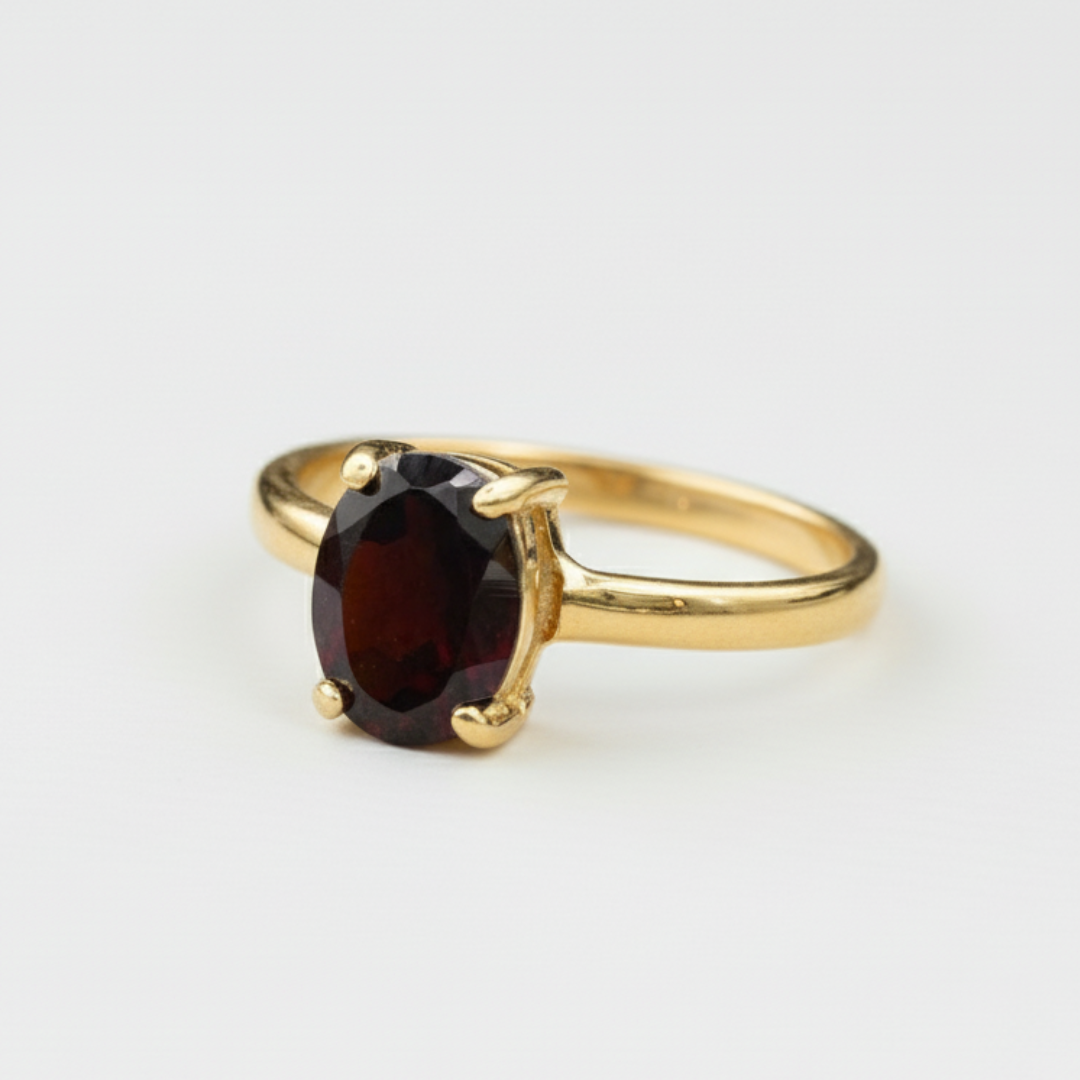 Natural Garnet Ring in 18k Gold Vermeil, a beautiful symbol of commitment, perfect for daily wear and special occasions.
