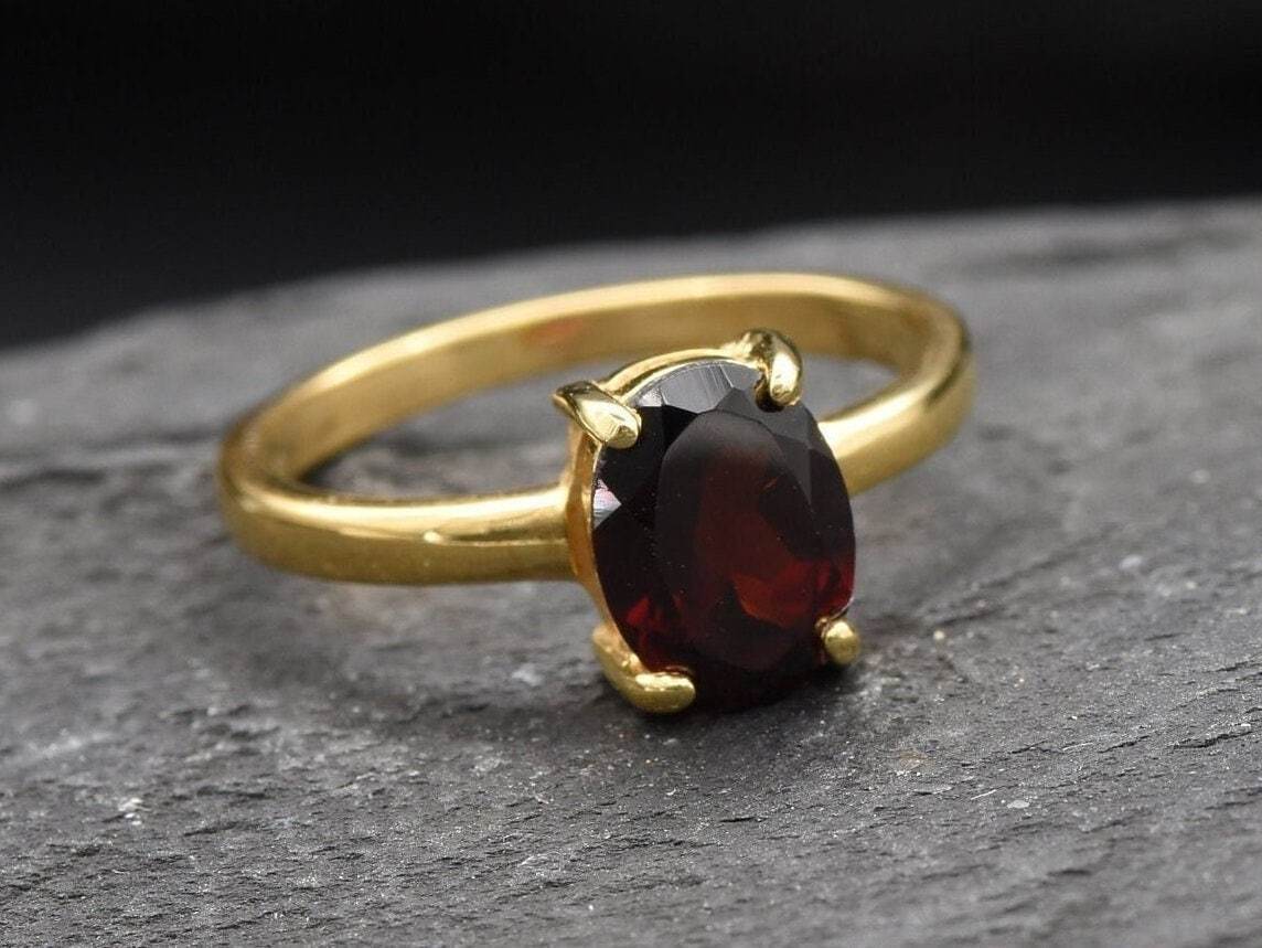 Red Diamond Ring, Garnet Ring, Natural Garnet, January Birthstone, Solitaire Ring, Red Vintage Ring, Red Promise Ring, Solid Silver Ring(1)