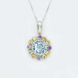 Large Flower Necklace - Topaz Victorian Pendant - Blue Flower Necklace