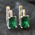 Emerald Earrings, Created Emerald, Radiant Studs, Green Square Earrings, 6 Carat Studs, Antique Earrings, Vintage Earrings, Solid Silver