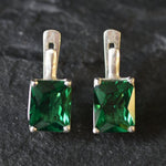 Emerald Earrings, Created Emerald, Radiant Studs, Green Square Earrings, 6 Carat Studs, Antique Earrings, Vintage Earrings, Solid Silver