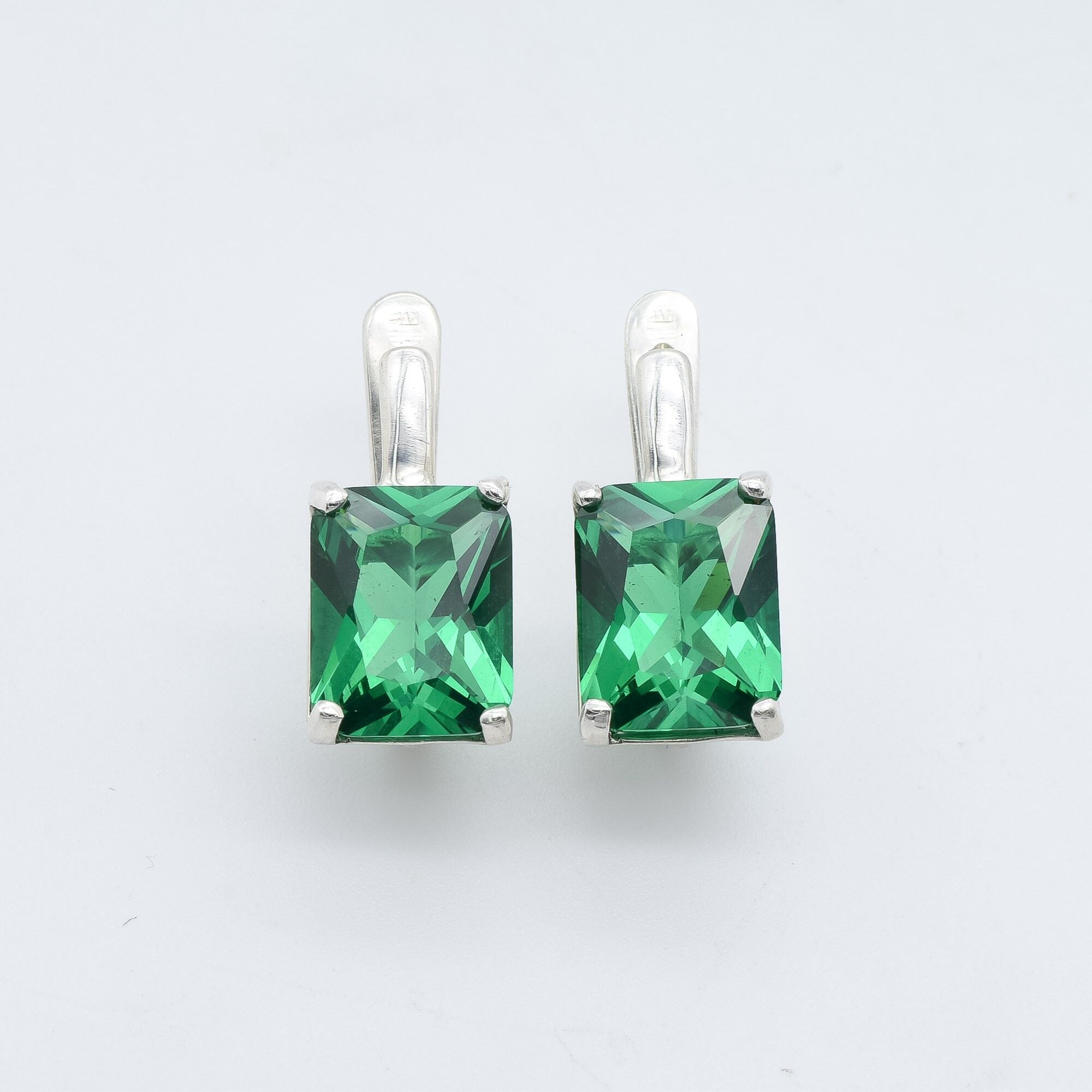 Emerald Earrings, Created Emerald, Radiant Studs, Green Square Earrings, 6 Carat Studs, Antique Earrings, Vintage Earrings, Solid Silver