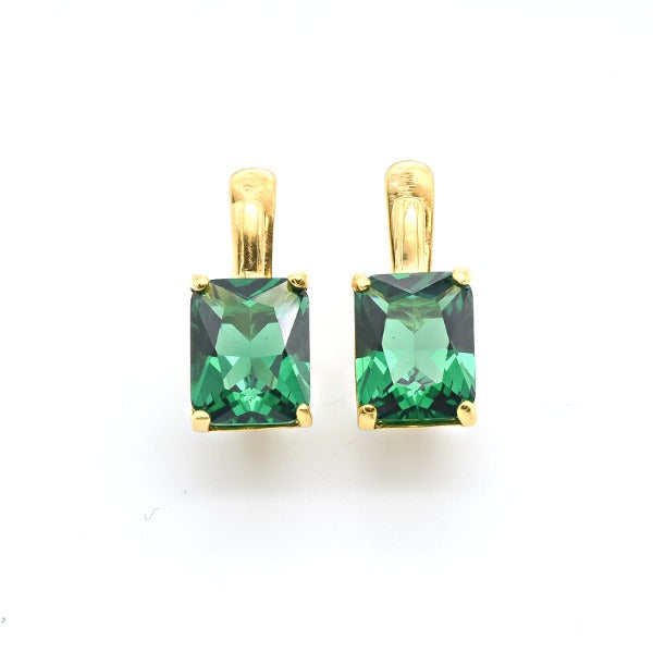 Created Emerald Earrings made in 18k Gold Vermeil with Emerald Created Green Emerald in Prong setting, May Birthstone gift idea, symbolizes, ideal for everyday wear and perfect for birthday gifting and special occasions.
