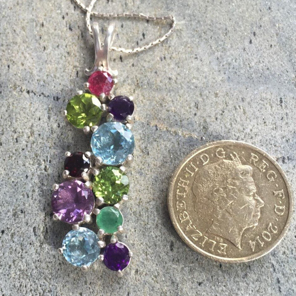 Created Ruby Pendant made in 925 Sterling Silver with Round Created Red Ruby in Cluster setting, July Birthstone gift idea, symbolizes nobility, purity, and passion, ideal for everyday wear and perfect for birthday gifting and special occasions.