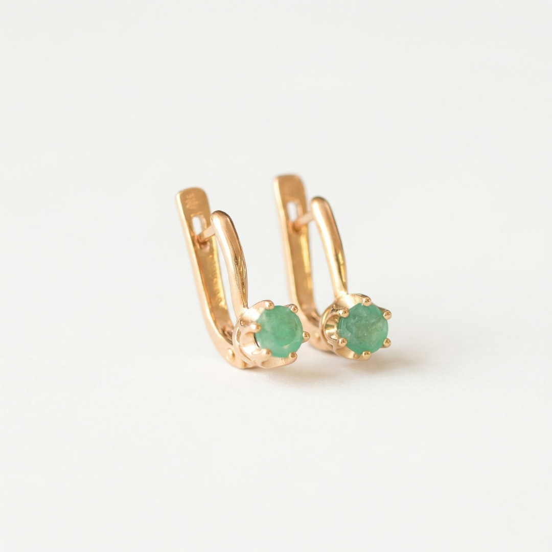 Natural Emerald Earrings made in 18k Gold Vermeil with Round Natural Green Emerald in Solitaire setting, May Birthstone gift idea, symbolizes growth, harmony, and deep emotional healing, ideal for everyday wear and perfect for birthday gifting and special occasions.