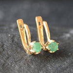 Natural Emerald Earrings made in 18k Gold Vermeil with Round Natural Green Emerald in Solitaire setting, May Birthstone gift idea, symbolizes growth, harmony, and deep emotional healing, ideal for everyday wear and perfect for birthday gifting and special occasions.