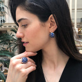 Cluster Sapphire Earrings - Royal Blue Earrings - Vintage Sphere Studs