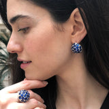 Cluster Sapphire Earrings - Royal Blue Earrings - Vintage Sphere Studs