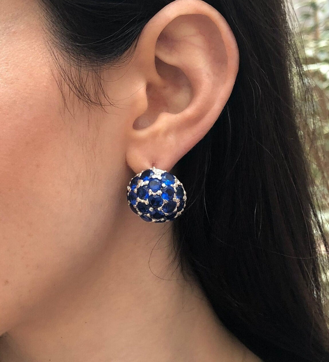 Cluster setting Created Sapphire Earrings in 925 Sterling Silver, ideal September birthday gift symbolizing loyalty and sincerity.
