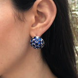 Cluster Sapphire Earrings - Royal Blue Earrings - Vintage Sphere Studs