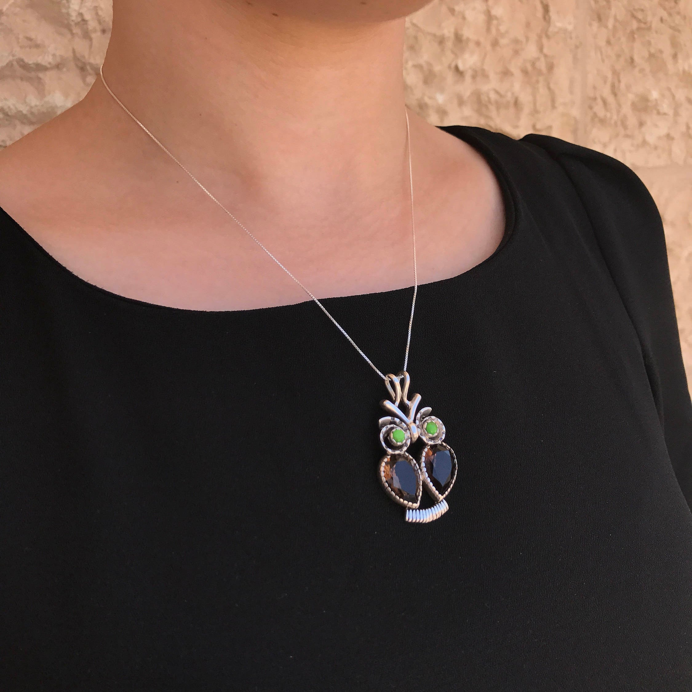 Owl Pendant, Smoky Topaz Pendant, Natural Topaz, Animal Pendant, Birthstone Pendant, Solid Silver Pendant, November Pendant, Smoky Topaz