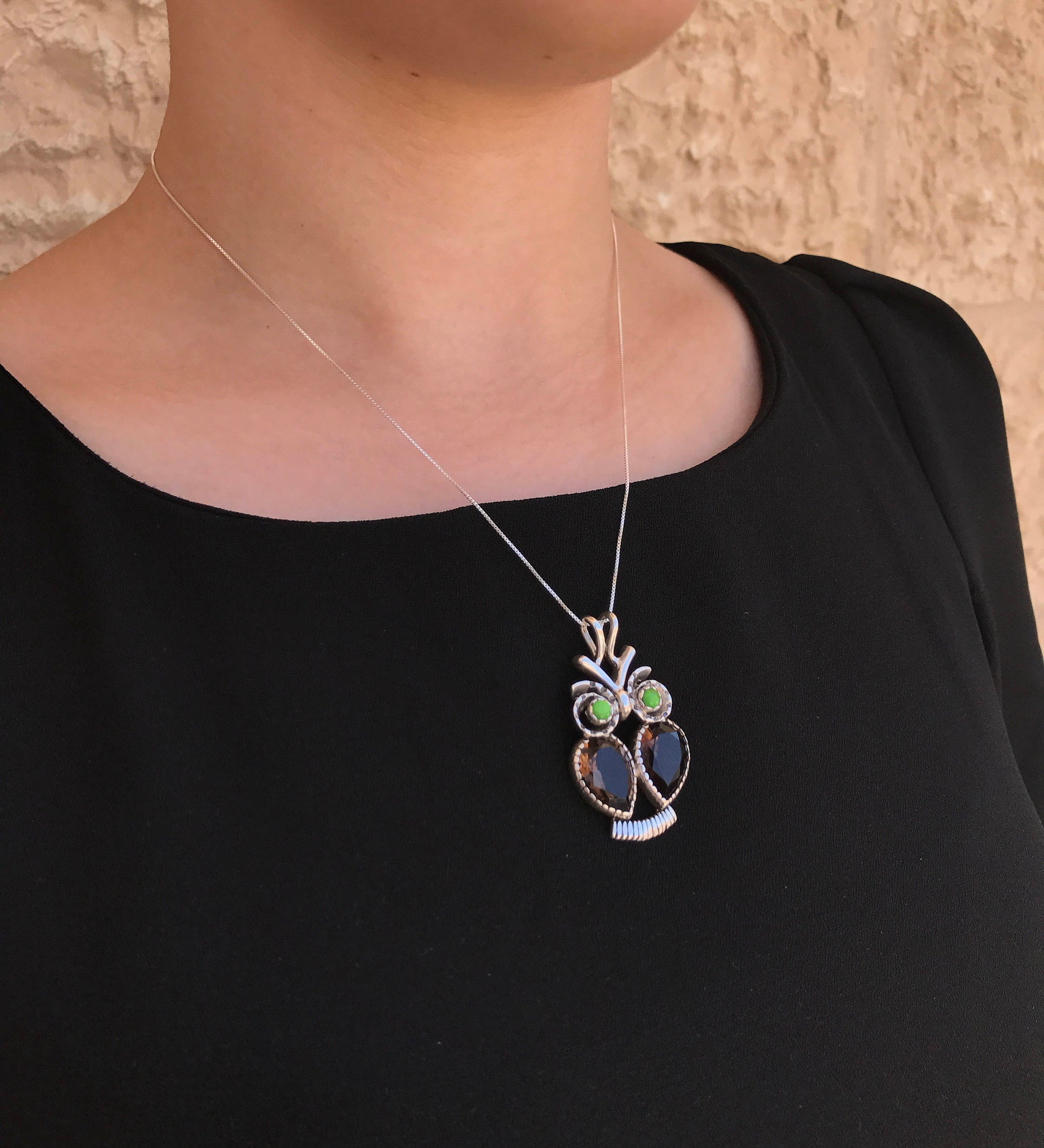 Owl Pendant, Smoky Topaz Pendant, Natural Topaz, Animal Pendant, Birthstone Pendant, Solid Silver Pendant, November Pendant, Smoky Topaz